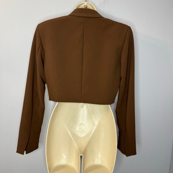 Zara Brown Cropped Shoulder Pad Blazer Casual Wardrobe Brown Women's S New - Picture 12 of 16